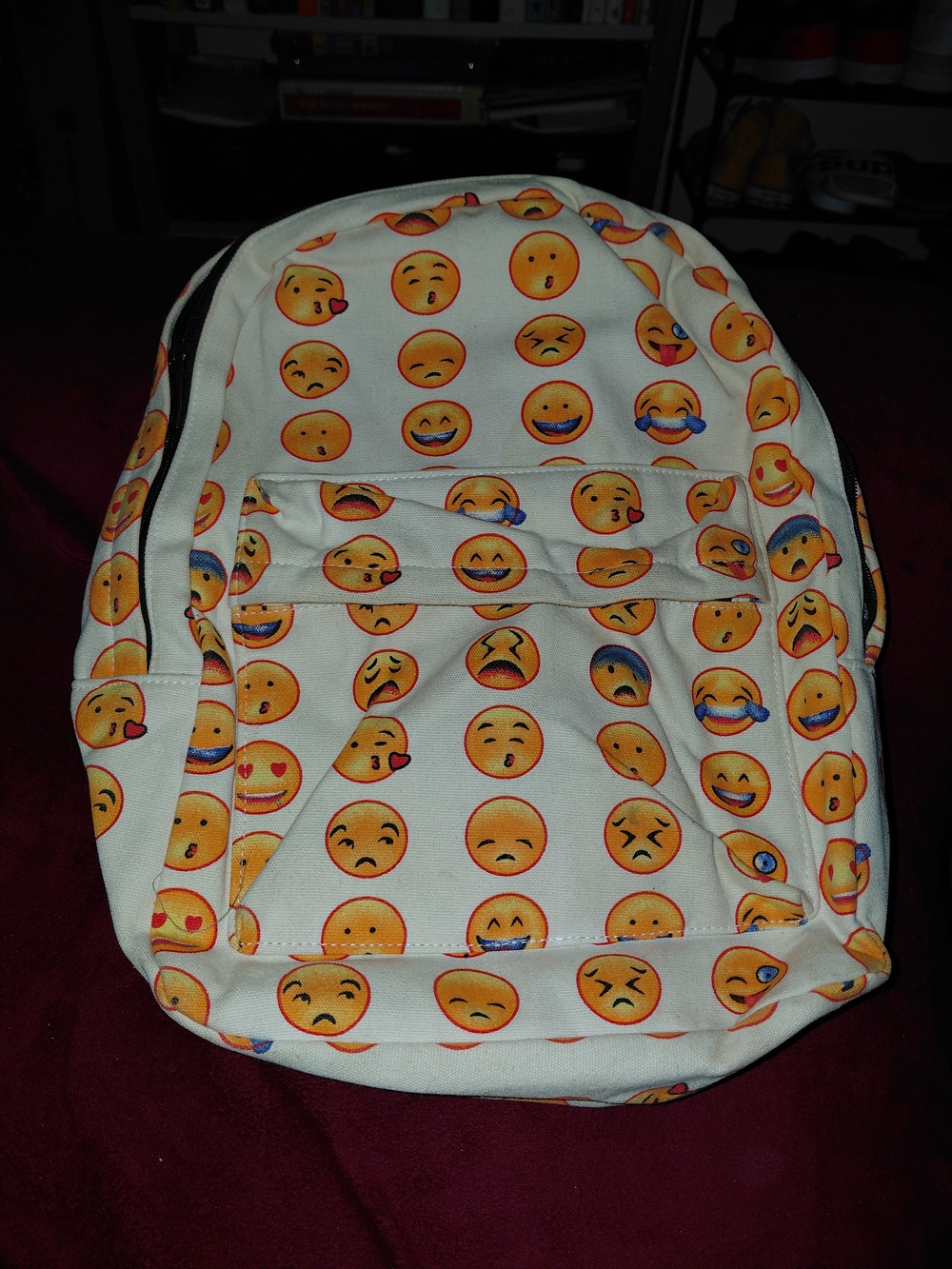 Emoji Print Canvas Backpack in White and Yellow